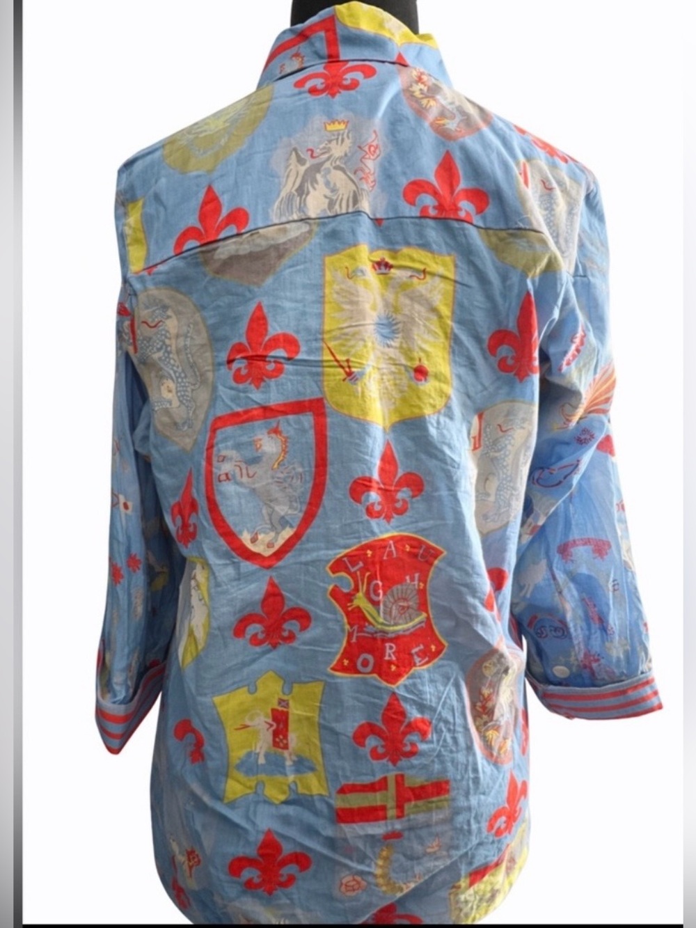 Gretchen Scott Siena Fleur de Lis Crest Cotton Boyfriend Shirt Small - Picture 3 of 7